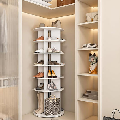 6 Tier Rotating Shoe Rack Tower, Spinning Shoe Tower Display Lazy Susan, Revolving 360° Shoe Rack Storage Round Carousel, Vertical Handbag Rotate Shoes Closet Organization