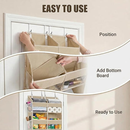 Dual Column Over the Door Organizer with Toiletry Bag - 5 Self Hanging Organizer with 10 Compartments - Heavy Duty Behind the Door Storage for Bedroom, Bathroom, Pantry, Nursery (Grey)