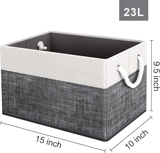 Fab totes Storage Bins 4-Pack, Foldable Storage Baskets for Organizing Toys, Books, Shelves, Closet, Large Storage Box with Rope Handles, Sturdy Organizer Bins, White & Black