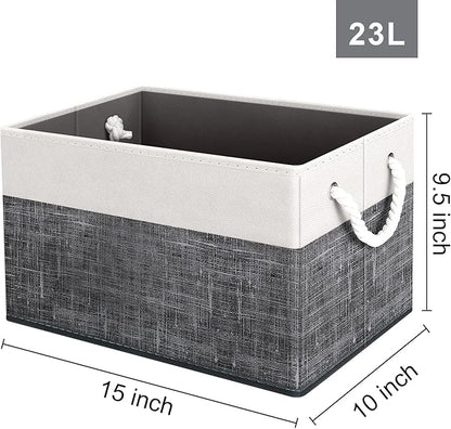Fab totes Storage Bins 4-Pack, Foldable Storage Baskets for Organizing Toys, Books, Shelves, Closet, Large Storage Box with Rope Handles, Sturdy Organizer Bins, White & Black