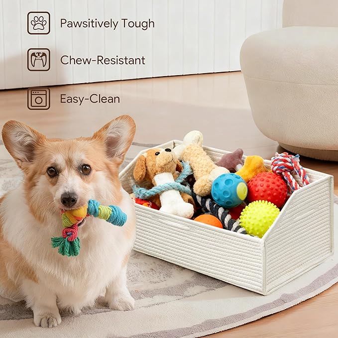 UBBCARE Closet Storage Bins 2 Pack, Cotton Rope Clothes Storage Bins & Sturdy Dog Toy Basket, 19" X 11" X 7" Shelf Baskets for Organizing, White