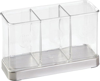 iDesign Forma Utensil, Spatula, Silverware Holder for Kitchen Countertop Storage, Organize Forks, Knives, Spoons, 3 Compartments, Sink Stopper