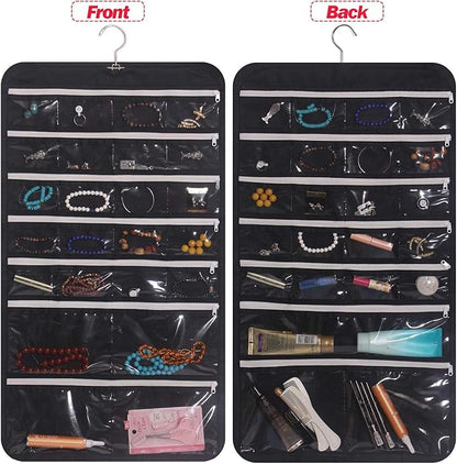 DIOMMELL Hanging Jewelry Organizer 47 Pockets with Zipper for Earrings Necklace Bracelet Ring Accessory Display Storage Bag Travel Holder Box