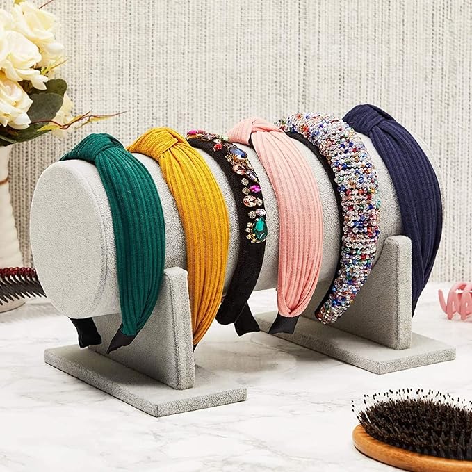 Juvale Velvet Headband Holder Stand - 12.2 x 6.5 x 6.7 Inches, Gray Velvet - Hair Accessories Organizer & Headband Rack - Bracelet Display & Jewelry Stand