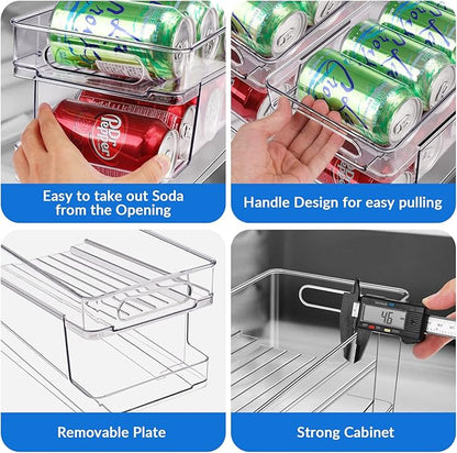 Rolling Soda Can Organizer for Refrigerator Can Dispenser for Beer Soda Seltzer Pop Can Soda Organizer for 10 Standard Size 11.15oz or 12oz Cans Holder Storage Pantry Organization
