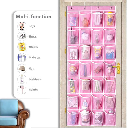 KEEPJOY 28 Pocket Over The Door Shoe Organizer, 2Pack Hanging Shoe Organizer for Door, Hanging Door Shoe Holder Rack with Mesh Pockets Large Size 65 x 23 inch (Pink-2Pack)