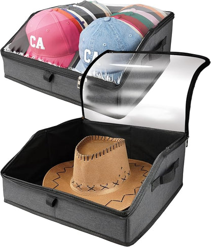 Hat Organizer for Baseball Caps, Hat Storage Holder Container for Closet Hold Up to 30 Caps with Clear Window, Hat Boxes for Home Storage (1Pcs Dark Gray