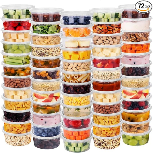NESCCI 72 Sets (144-Piece) Deli Containers with Lids,8oz X 72 Set Each, Leak-Proof & BPA Free Airtight Takeout Plastic Food Storage Containers for Soup, Meal Prep, Microwave/Freezer Safe