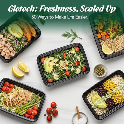 Glotoch Meal Prep Containers 32oz 50 Pack(100 Piece) with Lids, 1-compartment Plastic food storage containers Reusable, Bento boxes for portion control & takeout, Microwave/freezer/dishwasher safe