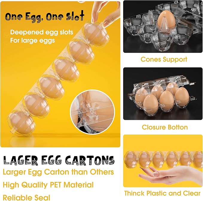 100PCS Egg Cartons Cheap Bulk, Large Egg Cartons Plastic 12 Count, 1 Dozen Reusable Egg Container Holder for Storing, Sharing, Selling, Clear Egg Cartons for Home Ranch Farm Market-2x6Grids