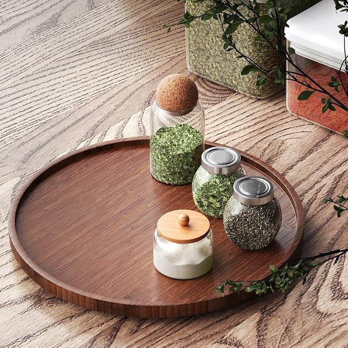 VERTORGAN Lazy Susan Organizer for Kitchen,Bamboo Turntable for Cabinet,Pantry,Vanity,Large（Brown）