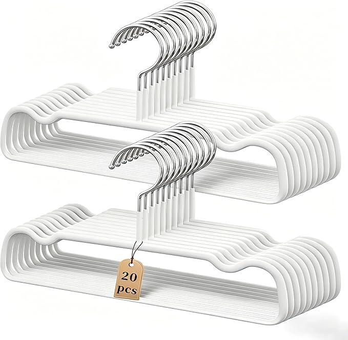 Non-Slip Rubber Pants Hangers,20 Pack Slim Thin Space-Saving Trouser Hanger,Rust-Free Closet Clothes Organizer for Slacks Scarf Ties,13.3inch