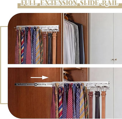Blulu 3 Pcs 13.8'' Sliding Tie Rack Hangers for Closet, 25(Total 75) Tie Pull Out Wall Mounted Extending Sturdy Metal Belt Organizer Holder for Men Belt Storage, Sliver