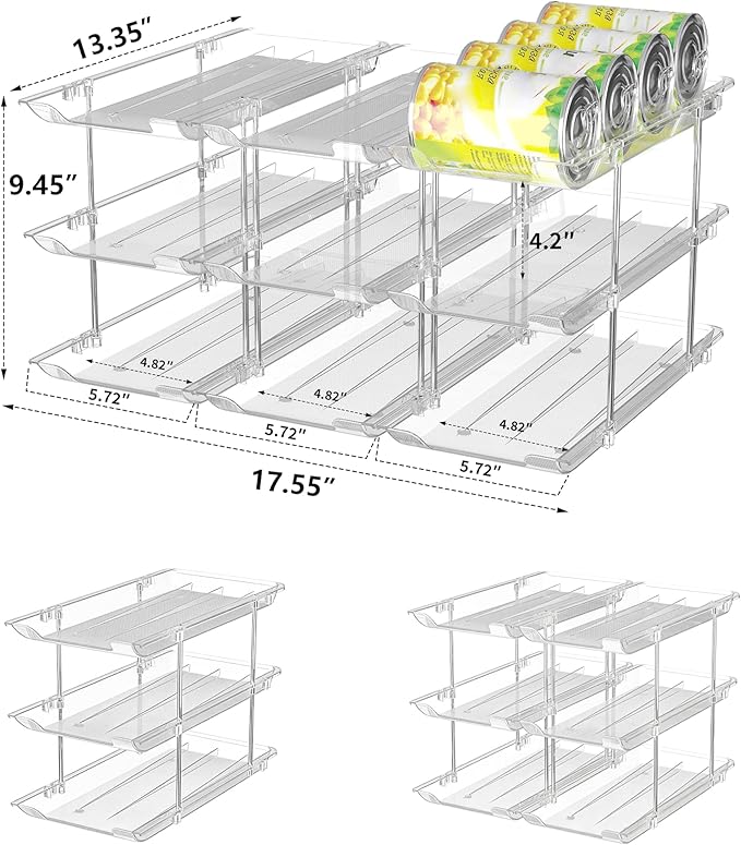 Can Organizer for Pantry Soda Can Organizer Automatic Rolling Food Pantry Storage Rack Can Dispenser for Fridge Holds 24 Cans, Fits 5.8-Inch Soda and Can, Set of 6