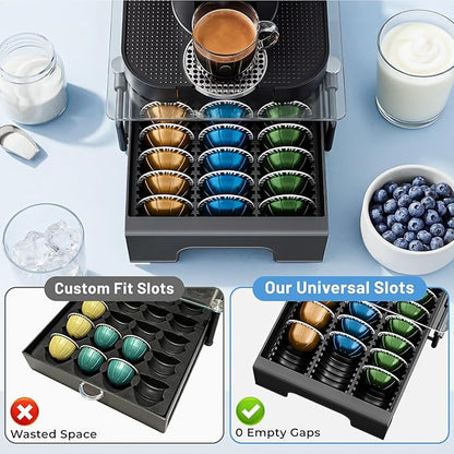 EVERIE Crystal Tempered Glass Organizer Drawer Holder Compatible with Nespresso Vertuo Capsules, Compatible with 21 Big or 30 Small Vertuoline Pods, NP01S