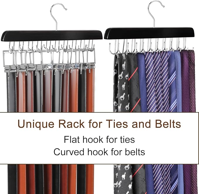 TOPIA HANGER 40 Hooks Belt Tie Hanger Space Saving for Closet, 2 IN 1 Belt Ties Racks Max 60 Belts with 60 Ties Capacity, Curved with Flat Hooks for Belts,Ties,Bras,Closet Organizers and Storage CT70B