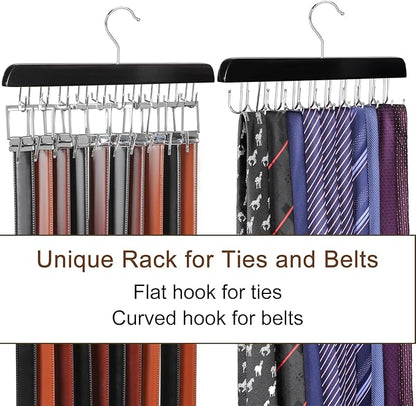 TOPIA HANGER 20 Hooks Belt Tie Hanger Space Saving for Closet, 2 IN 1 Belt Ties Racks Max 30 Belts with 30 Ties Capacity, Curved with Flat Hooks for Belts,Ties,Bras,Closet Organizers and Storage CT69B