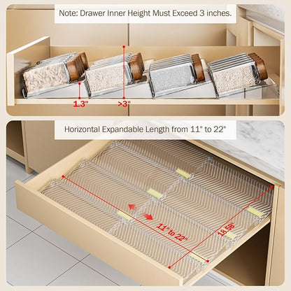 PanPanPal Spice Drawer Organizer, 8 Pack Clear Seasoning Organizer Rack, Expandable From 11" to 22" Wide Kitchen Spice Rack Organizers for Drawer, Countertop (Jars Not Included)