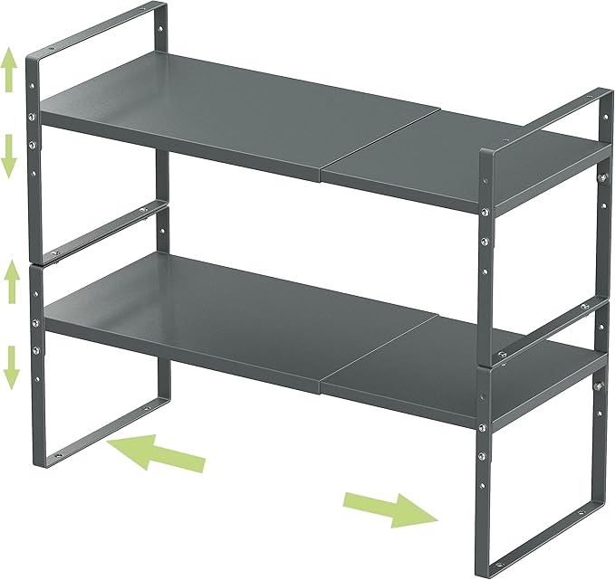Jojocross Expandable Stackable Spice Rack Cabinet Shelf Organizer in Cabinets Shelves Kitchen Cupboard Organization Stack up Racks Pantry Countertop Storage (Gray, Large 2 Packs)