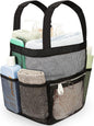 DV Lifestyle Mesh Shower Caddy Dorm, 7 Pockets & 1 with Zipper, Shower Tote with Padded Handles, Travel Portable, Shower Caddy College Room Essentials, Bathroom Shower Bag (Black)