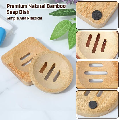 Ymapinc 2-Pack Natural Bamboo Soap Holder, Round+Square Bamboo Soap Dish & Shower Steamer Holder, Wood Tray for Home Shower Bathroom