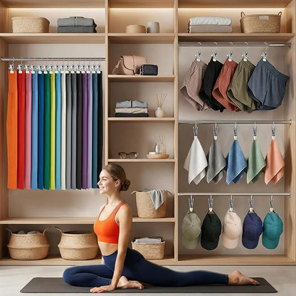 30 Pack Pants Hangers with Clip, Legging Organizer for Closet, Yoga Pants Hangers, Space Saving Hanging Closet Organizer and Storage for Socks, Panties, Underwear, Pants and Jeans (Beige)