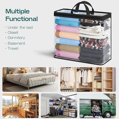 Hopack Under Bed Storage Bags Organizer, 22L Clear Storage Bags, Bags Organizer Clear Zipper Containers Bedroom, Storage Bag for Sweater, Clothes, Shoe Toy, Blanket, Sheet (Black,10PACK)