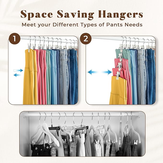 HOUSE DAY Black Velvet Hangers 60P & 20P Leggings Organizers Hangers Clips