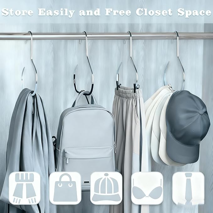 4Packs Hat Organizer, Stainless Steel Hat Hangers for Closet, Hat Rack Hat Holder for Baseball Caps, Cap Organizer for Baseball Caps, Scarf and Hat Organizer (Gray+Black+White+Pink)