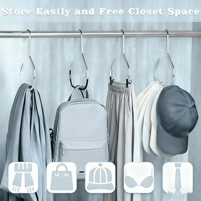 4Packs Hat Organizer, Stainless Steel Hat Hangers for Closet, Hat Rack Hat Holder for Baseball Caps, Cap Organizer for Baseball Caps, Scarf and Hat Organizer (Gray+Black+White+Pink)