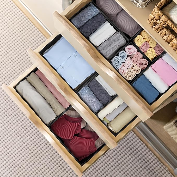 Kootek 16 Pack Drawer Organizer Clothes, Dresser Drawer Organizers for Clothing Fabric Foldable Closet Organizers and Storage Bins for Baby Clothes, Nursery, Underwear, Bras, Socks