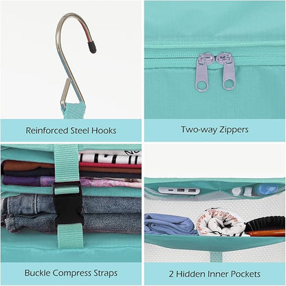 Surblue Hanging Closet Storage Bag Collapsible 3-Shelf Washable Oxford Fabric with 2 Hooks (L 11.41 * 11.41 * 19.68in, Aqua Blue)