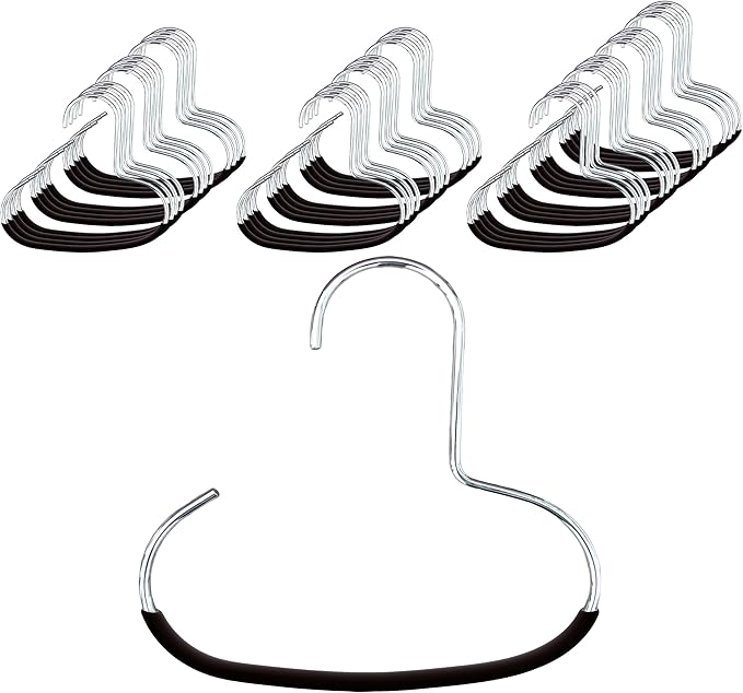 Mawa Scarf, Shawl, Belt, and Accessory Organizer, Non-Toxic Metal Hanger with Grip Coating, Easy Access Open Hook, Model G-1 Space Saving Design, Set of 40, Black