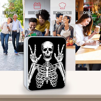 Metal Tin Box Sturdy Metal Storage Box with Lid, Large Container Holder for TCG Cards,Car Keys,Cookies,Tin Containers for Gift,5.0x3.7x1.6 Inch,Exquisite Pattern Design(Funny Skull)