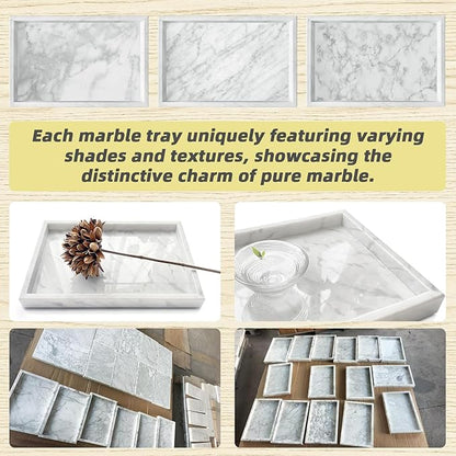 Yew & Tulip Natural Carrara White Marble Vanity Tray, Natural White Marble Serving Tray for Bathroom, Kitchen, Vanity, Home Decor, Wedding etc. (12" x 8" x 1.2")