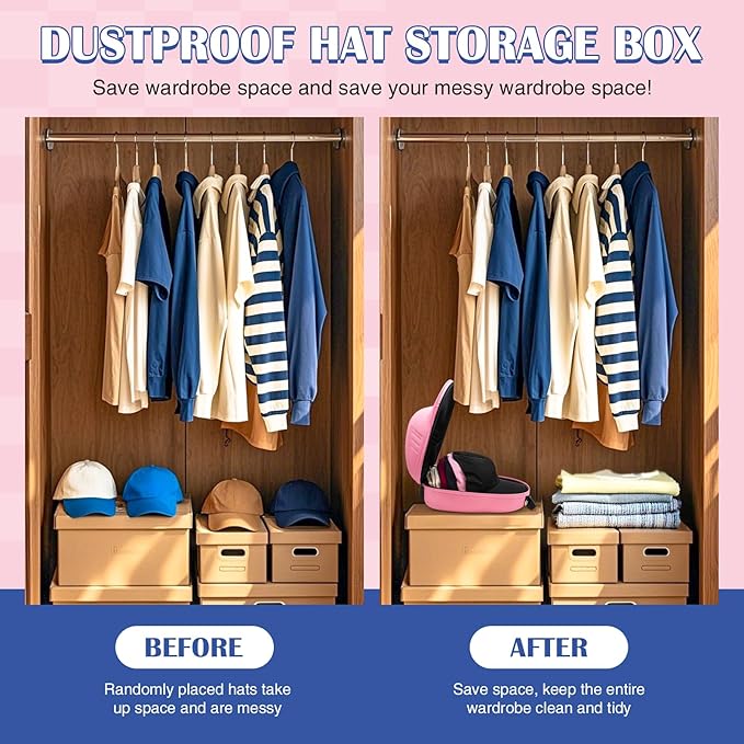 Hat Travel Case for Baseball Caps, Storage with Carrying Handle and Adjustable Shoulder Strap,Hat Organizer Protects up to 6 Hats,Hat Box for Travel and Home Storage(Pink)