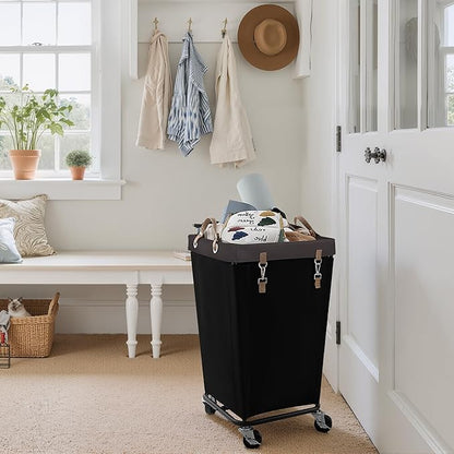 StorageWorks 110L Laundry Basket with Wheels, Large Rolling Hampers for Clothing Organizer, Dirty Clothes Basket for Hotel, Home, Closet, Dorm, Black