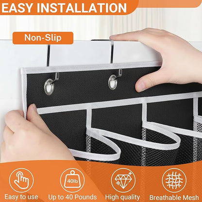 40-Pocket Over the Door Shoe Organizer - Large Mesh Pocket Hanging Shoe Organizer,Behind the Door Shoes Storage Holder Hanger (Black-W)