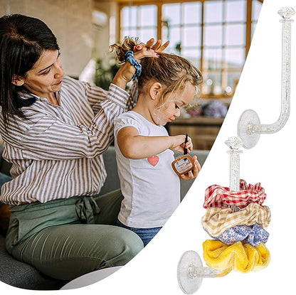 8Pcs Headband Holder Stand Scrunchie Organizer, Girls Hair Accessories Organizer Storage for Headband Hairband Hair Ties, Acrylic Clear Glitter Adhesive Scrunchy Holder Scrunchie Tower Storage