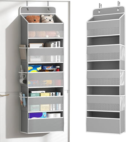 Kaitiemoo 1 Pack 5-Tier Over the Door Organizer, Heavy-Duty Large Deep Pocket Hanging With 5 Large Front & 6 Side Pockets With for Pantry, Kitchen, Bathroom, Dorm, Grey