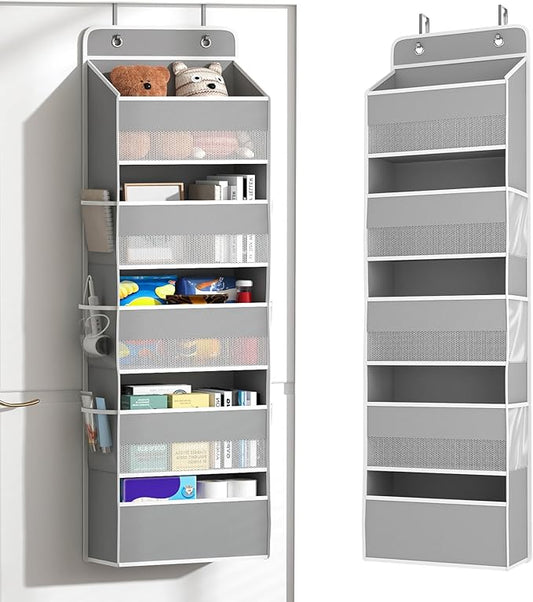 Kaitiemoo 1 Pack 5-Tier Over the Door Organizer, Heavy-Duty Large Deep Pocket Hanging With 5 Large Front & 6 Side Pockets With for Pantry, Kitchen, Bathroom, Dorm, Grey