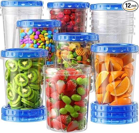 BiuLeon 12 Pack-34oz Freezer Storage Containers, Plastic Food Storage Containers with Twist Top Lids, BPA Free and Reusable Soup Containers with Lid, Microwave and Dishwasher Safe
