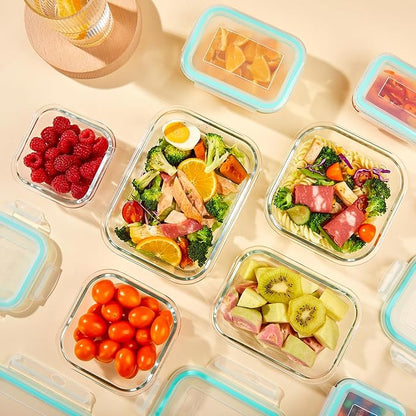 YUNCANG 8 Pack Glass Food Storage Containers with Lids, 5oz to 35oz Meal Prep Containers, Airtight Bento Boxes with Leak Proof Locking for Microwave, Oven, Freezer and Dishwasher, BPA Free