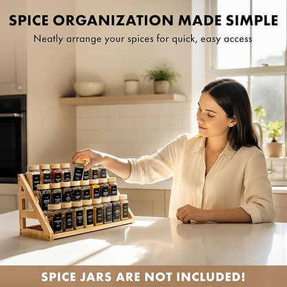 EDELHAUS 3 Tier Bamboo Spice Rack Organizer for Cabinet – Fits 24 Spice Jars, 17.5” Wide Countertop & Cabinet Organizer for Kitchen Organization, Seasoning Organizer Shelf (Jars Not Included)
