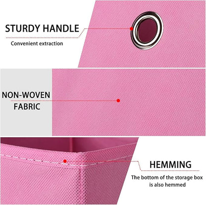 Foldable Storage Cubes Bins ,11 Inch Cloth Storage Cube Fabric Storage Box Cubes Organizer Baskets with Handles for Home Organizer Set of 6 (Pink)