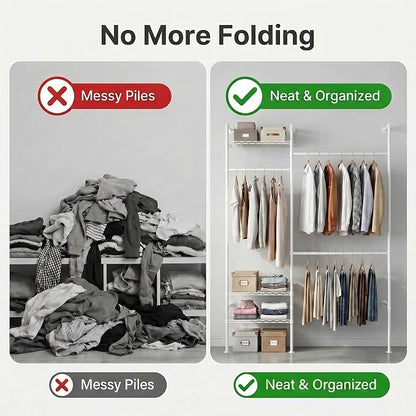 F2 Wall Mounted Closet System, Industrial Pipe Clothing Rack for Hanging Clothes, Heavy Duty Closet Organizer System, Clothes Racks with Shelves & Expandable Rod for Wardrobe, Corner, White
