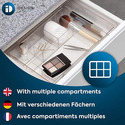 iDesign Expandable Vanity Drawer Organizer, The Clarity Collection – 11.25” to 18.5”, Clear (Pack of 6)