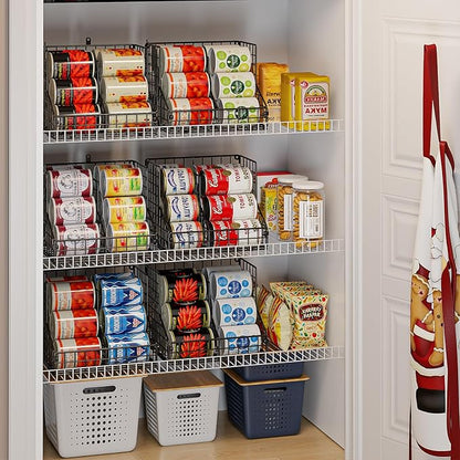 Stackable Can Organizer for Pantry with 2 Adjustable Dividers, Soda Can Organizer, Can Storage Dispenser Holds up to 28 Cans, 2 tier Metal Wire Baskets Can Holder for Kitchen Cabinet Pantry, Black