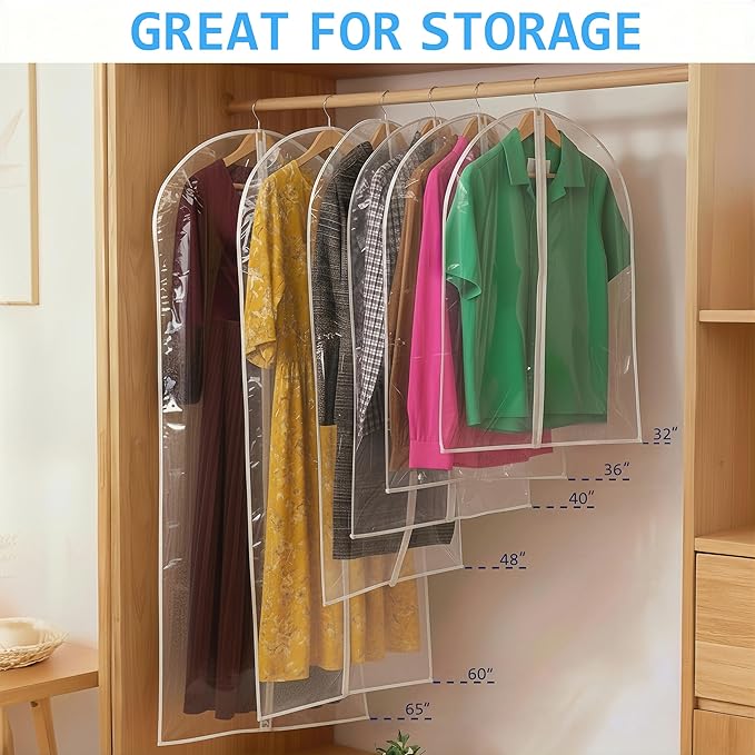 36” All Clear Garment Bags for Women Suit Bags - PEVA Waterproof Suit Cover with Zipper for,Hanging Clothes, Coats - Durable Dresser for Closet Storage, Dustproof & Moisture Resistant - 36”/2 Pack