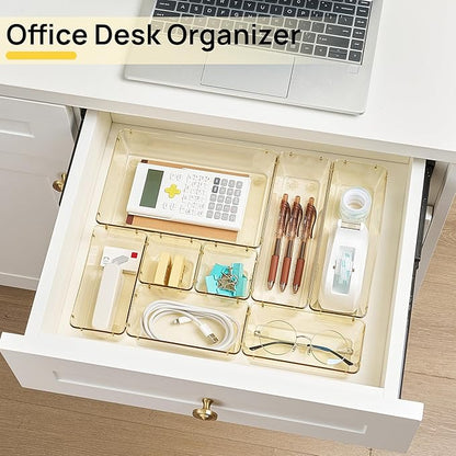 Vtopmart 25 PCS Clear Plastic Drawer Organizers Set, 4-Size Versatile Bathroom and Vanity Drawer Organizer Trays, Storage Bins for Makeup, Bedroom, Kitchen Gadgets Utensils and Office
